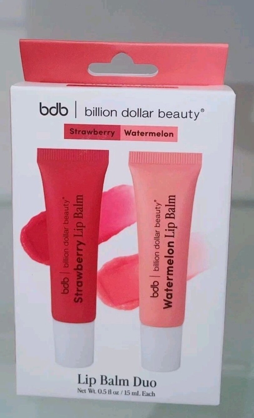 BDB BILLION DOLLAR BEAUTY LIP BALM DUO, Strawberry & Watermel(0.5 fl. oz. EACH)